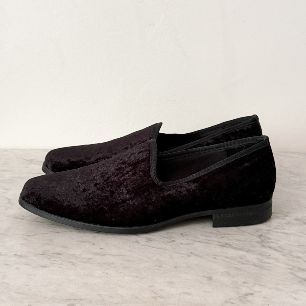 Stacy Adams Velvet Loafers Smoking Shoes Formal Dress 9M Black Crushed Fabric